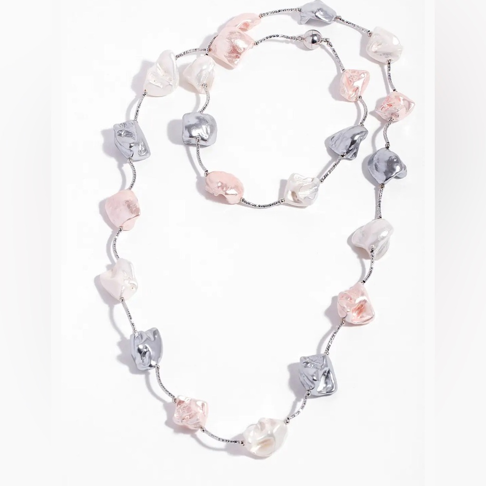 SAACHI Elegant Baroque Pearl 38” Pink ,Pearl and Silver Necklace NWT